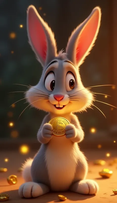 "The rabbit looks at the golden coin in his paws, thinking deeply. A soft glow surrounds him, representing his inner struggle between keeping the coin or telling the truth. The scene has a dreamy, magical effect."
Disney pixar touch scene 