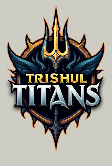 Create a bold and dynamic logo for 'Trishul Titans,' combining elements of power, mythology, and strength. The design should feature a stylized Trishul (trident) as the central element, symbolizing divine energy and warrior spirit. Integrate sharp, modern ...