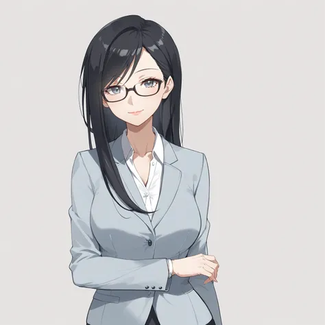 score_9,score_8_up,score_7_up,source_anime,solo,beautiful adult woman,long straight hair, black hair, black-rimmed glasses, office lady, sophisticated, elegant, calm expression, mature, refined, professional attire, feminine outfit, neutral colors, side sw...