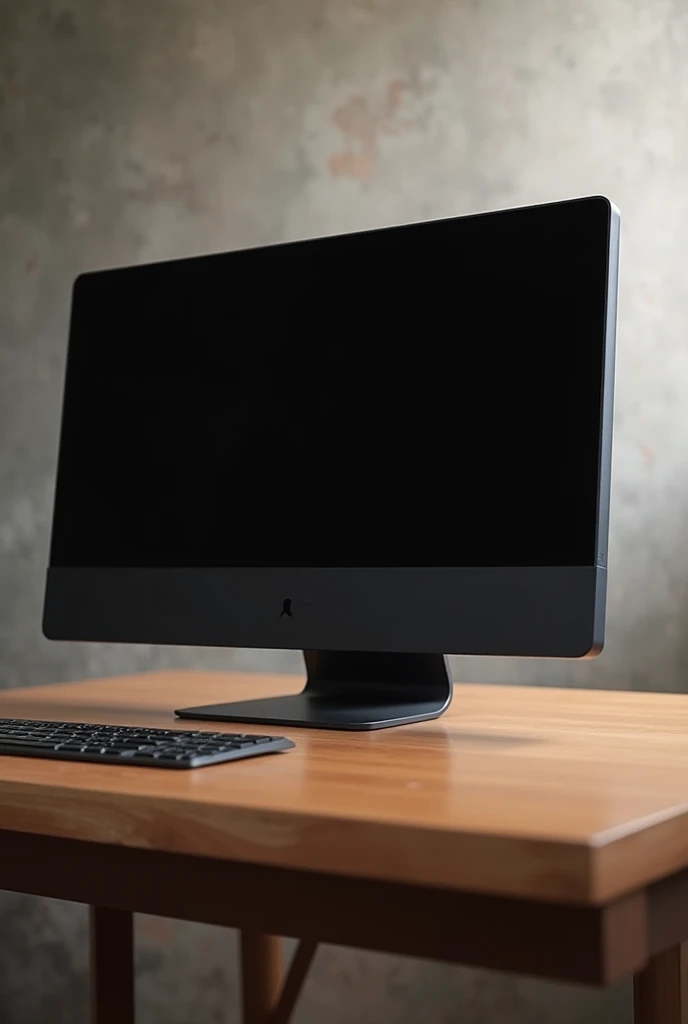 Can you generate an image for me of a black monitor that is on top of a nice desk 
