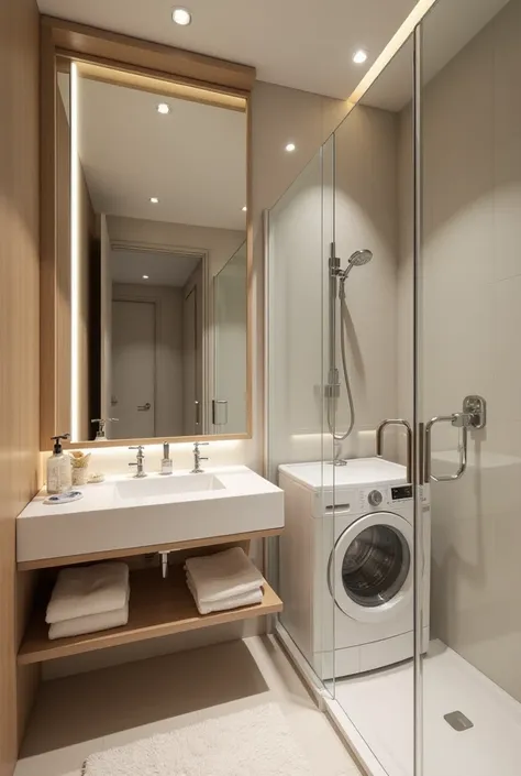  bathroom , with shower,  washing machine  , four square meter sink .