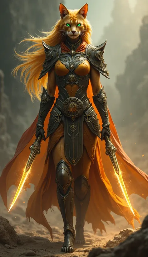 **Urmah Warrior Queen – The Feline Fury**  

A magnificent **Urmah warrior queen** stands poised for battle, her presence commanding both reverence and fear. Her tall, athletic frame, sculpted by years of relentless combat, is covered in sleek golden fur, ...