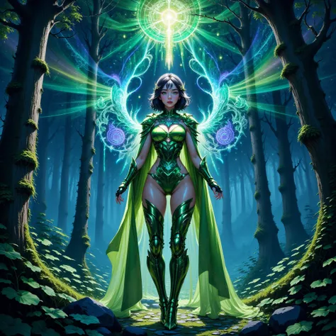 - Main Character, Beautiful "Korean" Woman with green eyes, shoulder length hair, greenish black.

- Wearing a costume ("Full Sexy Armor"), a costume that embodies the form of "Metapod-Pokemon.

(Armor Chest and Thighs slightly open).
Futuristic Costume De...