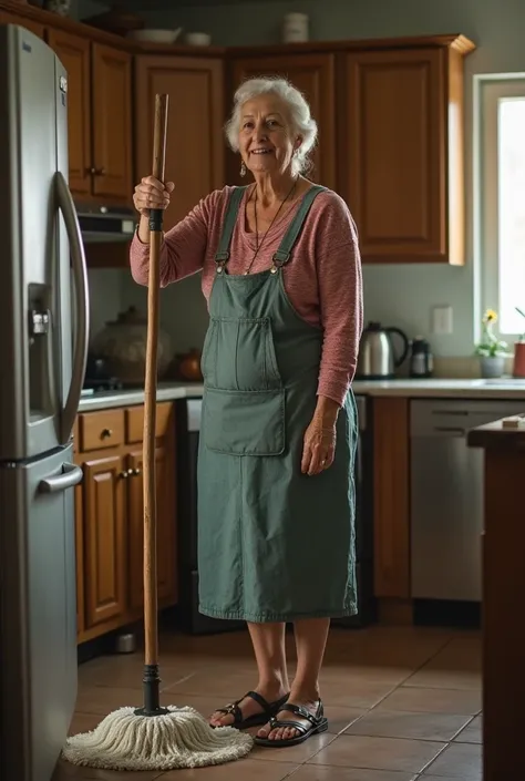 Lena,  the tallest of the ,  was standing in the kitchen with a mop in her hand . Her biceps swelled ,  group as she squeezed the mop ,  her forearms were swollen by her veins and the strength .  Despite her overwhelming size ,  on her face ,  as she quiet...