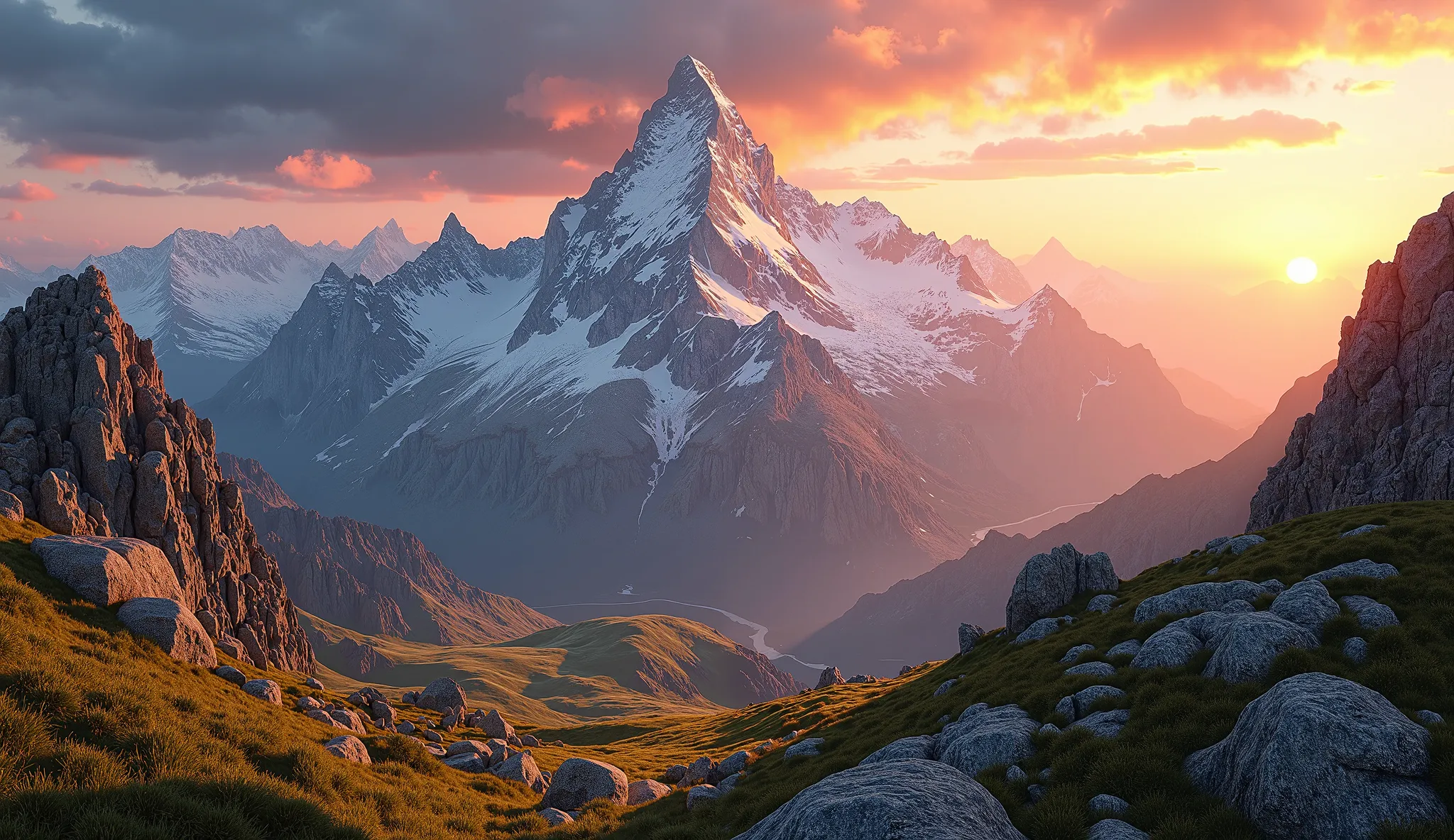 a beautiful mountain landscape in tirol alps grossglockner sunset, beautiful nature