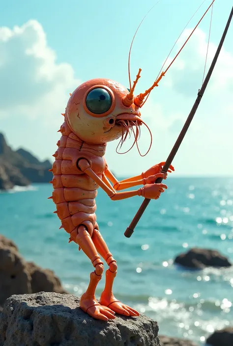 Shrimp figure holding saltwater line