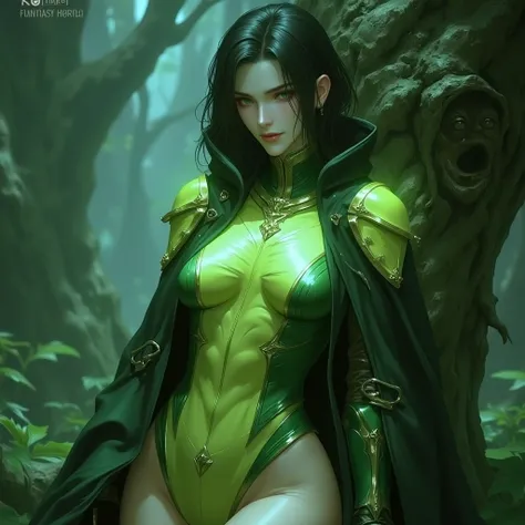 - Main Character, Beautiful "Korean" Woman with green eyes, shoulder length hair, greenish black. facing the camera.

- Wearing a costume ("Full Sexy Armor"), a costume that embodies the form of "Metapod-Pokemon.

(Armor Chest and Thighs slightly open).
Fu...