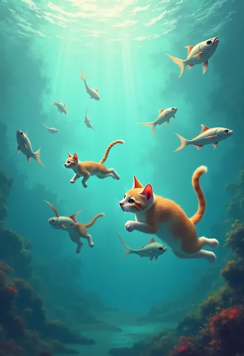 Les chats courent de la mer de poissons de la mer