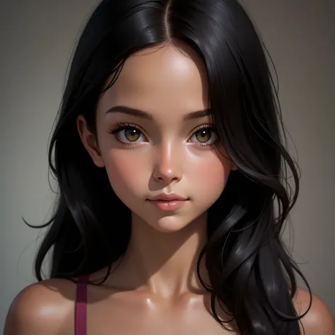 Girl, a  old - Being originally Brazilian with slight indigenous ancestry - Her hair was long and soft, silky, waist-length, black and straight, accompanied by long side bangs that usually covered part of her face - Big doe eyes and long eyelashes, with an...