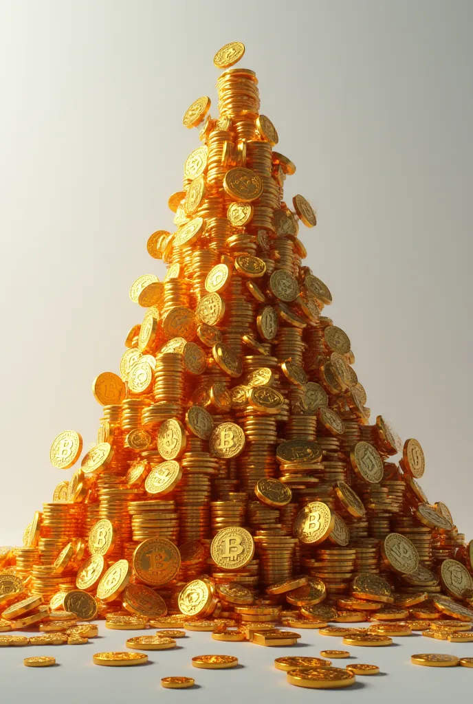 The Strategy logo building a mountain of Bitcoins, symbolizing growth and investment. Bold and dynamic, digital art."