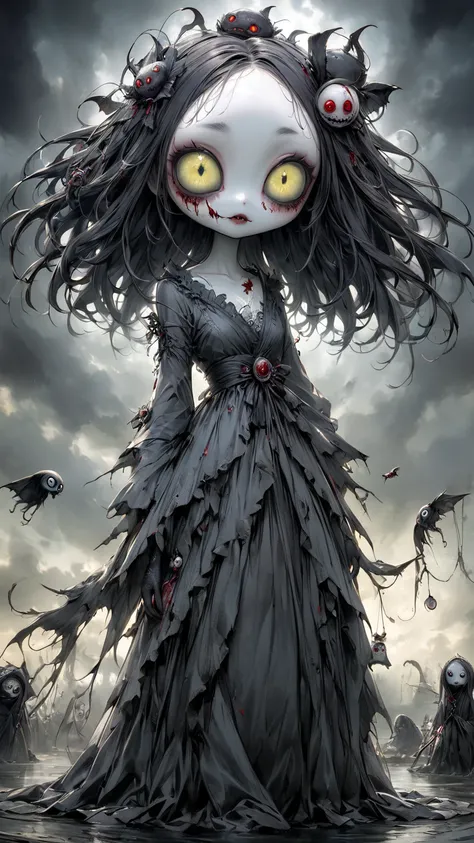  Tim Burton Style、 is very realistic、Yokai、 horror、