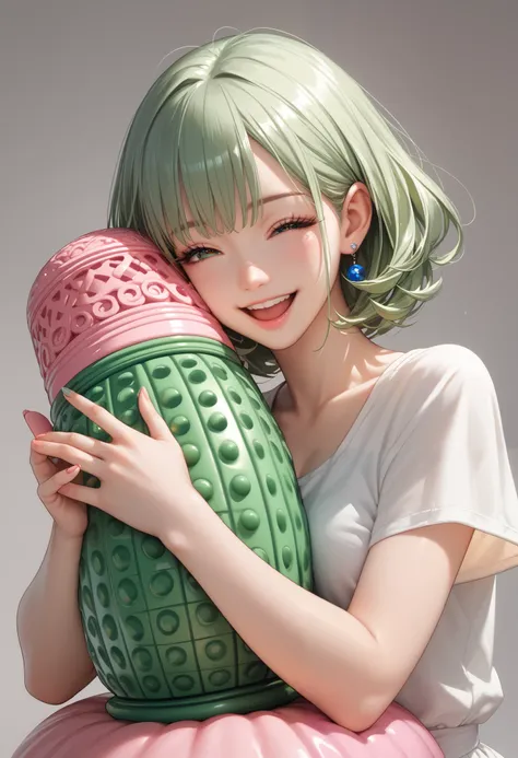 sexy anime babe (happy and horny) , Warm Embrace for gigantic green toy shaped gigantic dildos, anime, hentai, cartoon, hardcore hentai, erome, perfect hand, perfect fingers,