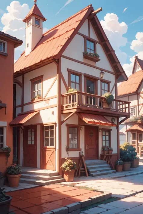 A small house with a red roof