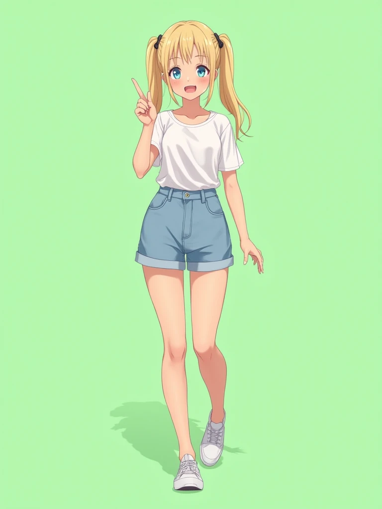  beautiful girl , anime, (Minimalism), ( wide hips), ( very thick line ), (detailed fingers), (clean paint), ( light skin ), (straight body),  blonde poop, (blue-short eyes), (brows low), (sharp harmonious shadows), ( in full height), (legs wider than shou...