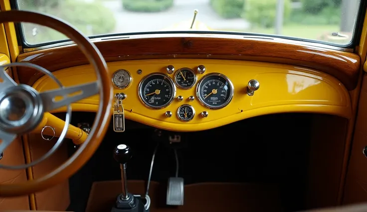 Give me images about this yellow ford_5 window  dashboard interior design 1932