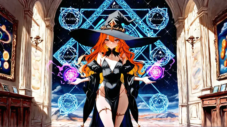 (( top quality)),(  ultra high resolution),(  very detailed),(  Detailed Explanation ),((  best CG  )),(  BEST ARTWORK  ), Ultra-precise art,  Amazing Painting Art,(Exquisite art:1.5), witch, タイトなwitchの服,  attractive hip line,  Blur magic square, 