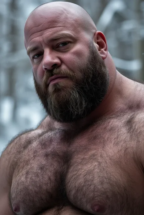 8K Very Lifelike Best Highest Realistic very Realistic real 8K very detailed highly photorealistic very detailed very lifelike photo of a Very Sexy handsome big bearded and rugged hairy burly muscular beefy buff bulked up bald daddy muscle bear man, 46 yea...