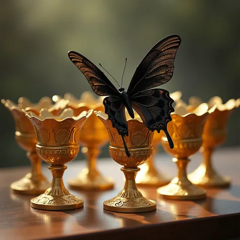 seven golden cup and black butterfly