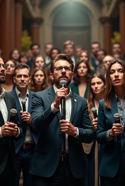 Several people holding microphones