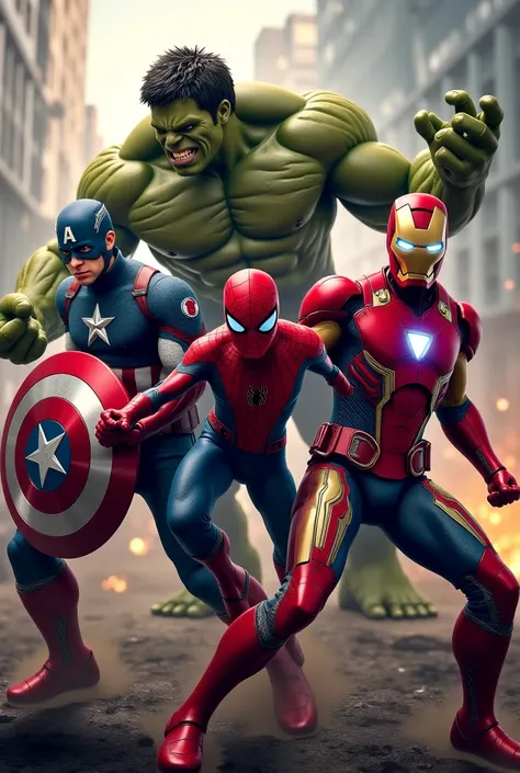 Captain america ,hulk, spiderman,iron man , thor in one picture 