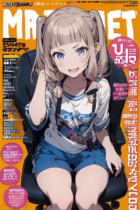 (masterpiece), (best quality), detailed, a otaku girl, soro, twintails,  wavy hair twintails.hairs between eyes,dark blue eyes ,smile, masterpiece, best quality, newest,(perky chest:1.2), (pointed chest:1.2),(from below:1.4,Best Quality),a girl , darkplati...