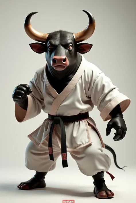 Hyperrealistic bull in Taekwondo costume 