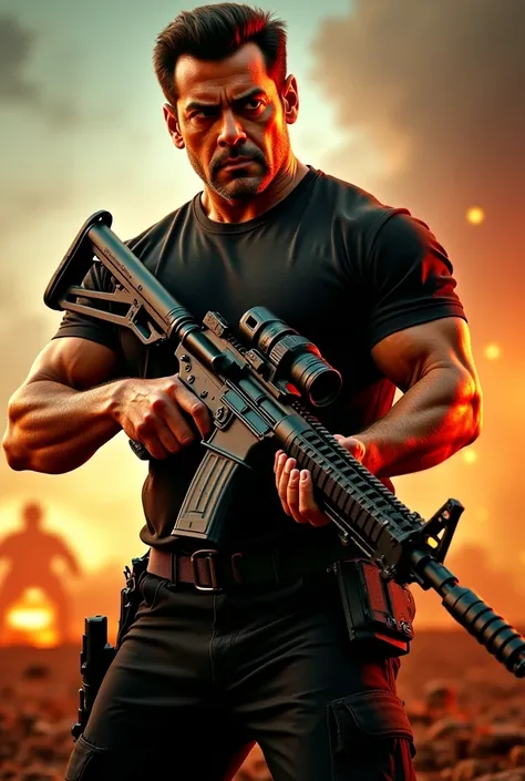 salman khan standing in action scene holding machine gun hd action movie poster