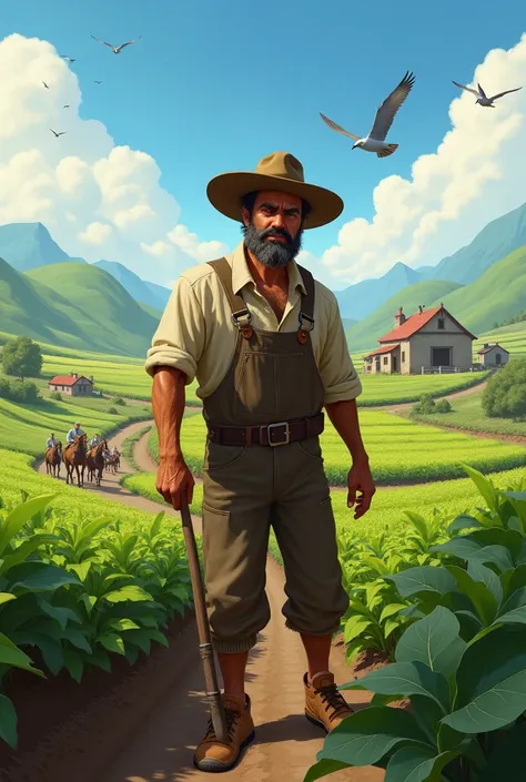 Create a image in which Rolando doing farming