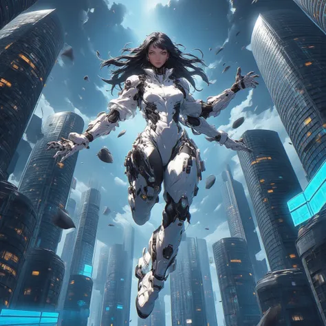 - Main Character, Beautiful "Middle Eastern" Woman, Long Black Bluish Hair.

- Wearing a costume ("Full Sexy Armor").
Chest and Thigh Armor open.
Wearing a transparent clear jacket.
High-tech futuristic costume design.

- Sexy and athletic body shape.
Perf...