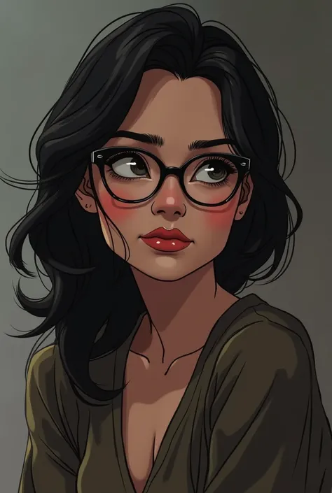 Dessin animé adulte femme cheveux fonces mit longs  lunettes 