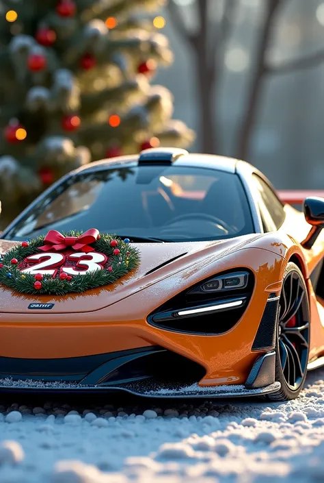 McLaren with a Christmas decoration and the number 23