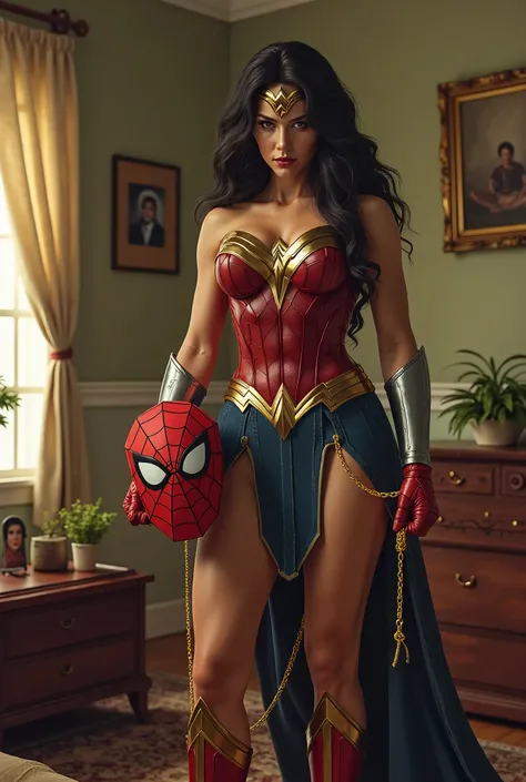 Wonder Woman ties Spiderman's head in her house