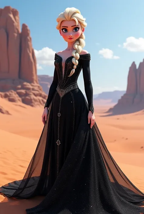 Elsa in black Glittery Gaon at Desert site 