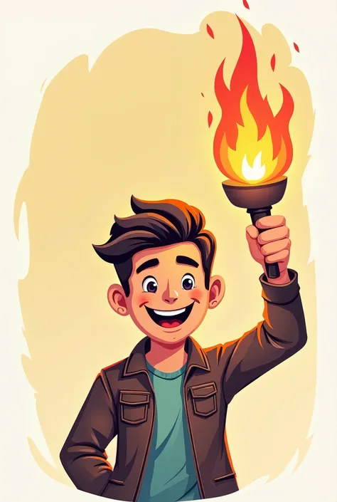 Logo of a young man with a torch and smiling expression 