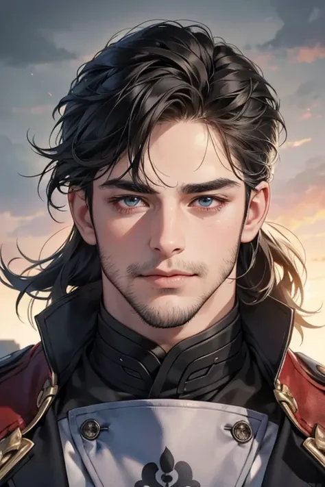 (  stupid,4K,8k,  highres,  masterpiece:1.2),  ultra-detailed,(realistic,photorealistic,photo-realistic:1.37),  30-year-old male,3 day beard,cute anime ,Portraits,strong,Masculine,  dark hair,sharp jaw,    mesmerizing eyes    ,  perfectly combed hair,  coo...