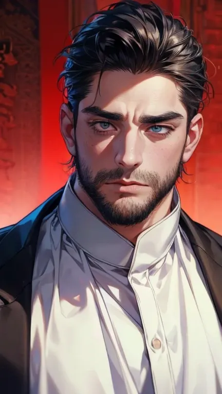 (       ,4K,8k,           highres,           masterpiece :1.2),           ultra-detailed    ,(realistic,photorealistic,photo-realistic:1.37),36-year-old man,3 day beard,Beautiful anime,Portraits,strong,Masculine,            with black hair  ,sharp jaw,    ...