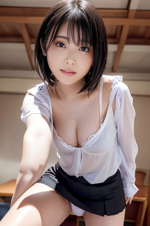 (reality: 1.4), top quality,  Masterpiece,  high detail, 16K quality,  beautiful, 1  beautiful girl, Japanese,super  beautiful face,baby face, detailed face, beautiful skin, oily skin, big eyes,  professional lighting,  black hair, short hair,brown  beauti...