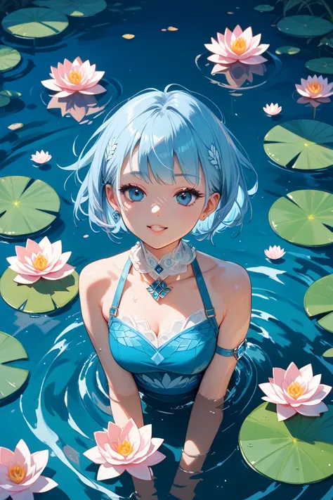 Water Lotus Girl Shortcut Light Blue