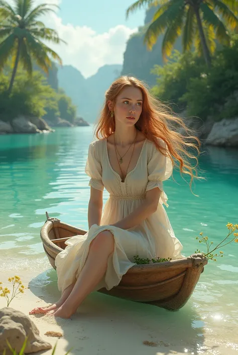 Russian serf girl,18 years old,Grown in nature, barefoot ,Drifting on an uninhabited island