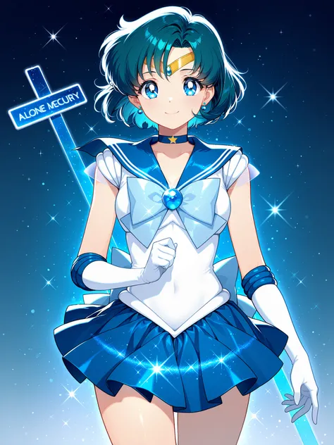 cowboy shot, sailor mercury, Alone, 1 girl, smile,  Hi-Res,  Masterpiece, 最 high quality,  high quality,  very detailed that ,  high quality,  Glitter Effect , Trim Marks, Light blush,  good sign, 