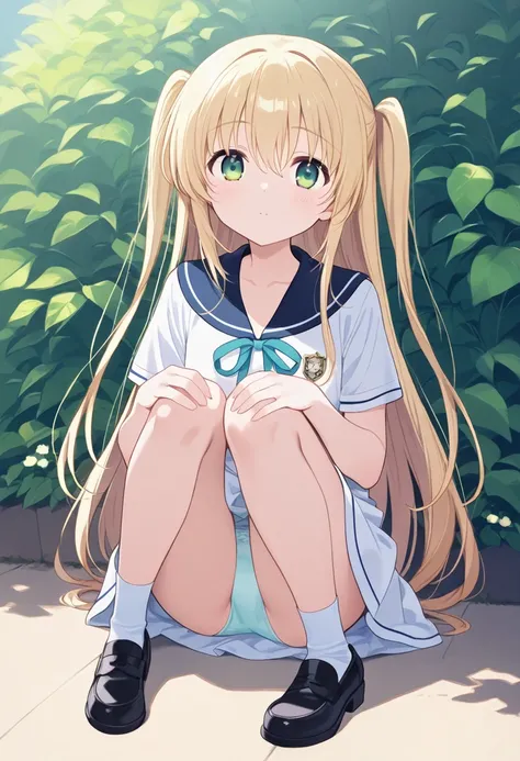  score_9、 score_8_  up the side、 score_7_  up the side、 score_6_  up the side、 score_5_  up the side、 score_4_  up the side、 source_Anime、  long hair、 blondes、 two side  up the side、、  green eyes 、 、uniform、  sailor color  、  neck ribbon、  white shirt 、 wh...