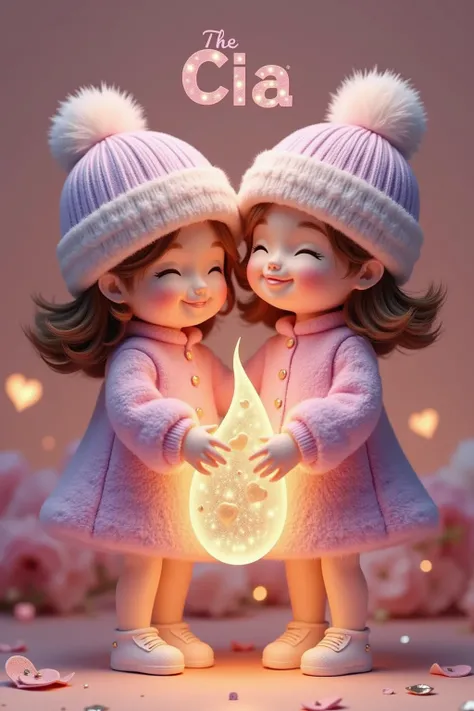 A pair of adorable plush pretty dolls are wearing purple clothes， exudes warmth and gentleness .  dolls gently holding a flame logo with romantic short sentences   "The CIA "   and uses intricate anime-inspired typography  .   The logo is adorned with mult...