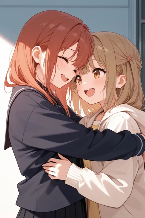 2girls, friends, happy, Warm loving embrace