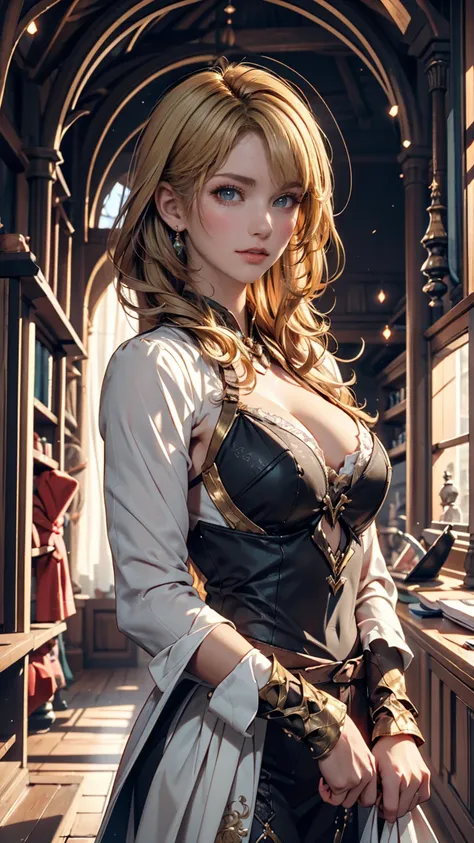  1 girl,  Masterpiece,  top quality, 8k,  Detailed Skin Textures,  detailed cloth texture,  Beautiful Detailed Face ,  complicated details,  super precision ,   European girl,  green eyes , Blonde Curly Hair】,  3D character ,  medieval knight 