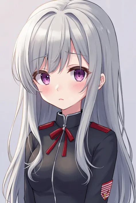 Anime girl with gray hair with purple eyes and long hair、Transcendental cute lethargic girl、Shy, kind, tsundere、I'm very good at games and I'm not good at studying, so I can do sports surprisingly、Reincarnated in the world of Attack on Titan、Join the Surve...