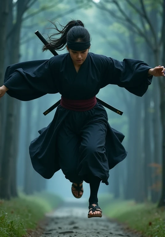 (( perfectly beautiful 20-year-old Japanese female ninja)),  (((Wearing straw sandals ))), (((He is jumping high with open arms))), ( Masterpiece: 1.3), (8k,  by Nomi,  RAW Photo,  top quality: 1.4), sharp eyes, ((( looking at camera))), (((night))), (((強烈...