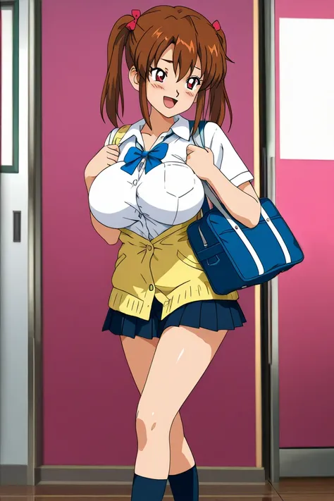 ,  3d anime style ,  with big breasts,  schoolgirl clothes,  prostitute, leaving school, And showing off their breasts