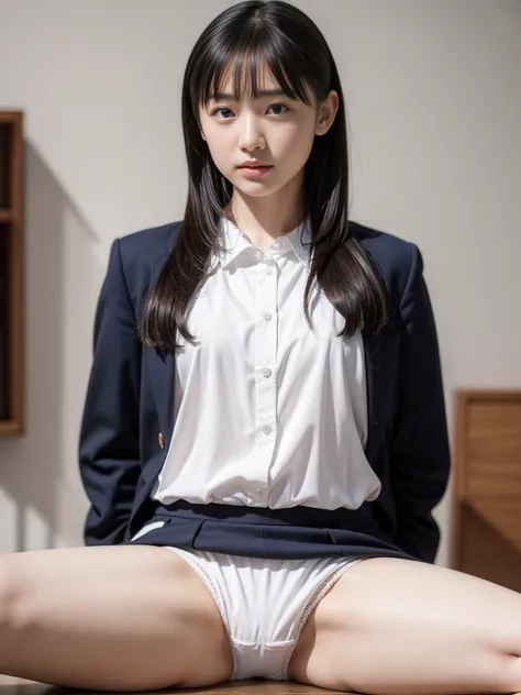   high image quality 、  high image quality 、In 8K、  RAW Photo、  top quality、 Masterpiece、 (  slender body:1.2),    wave hair、 alone、   anatomically accurate  、  Japanese High School Student Uniform 、 Japanese high school girl uniform、、(( wear white panties...