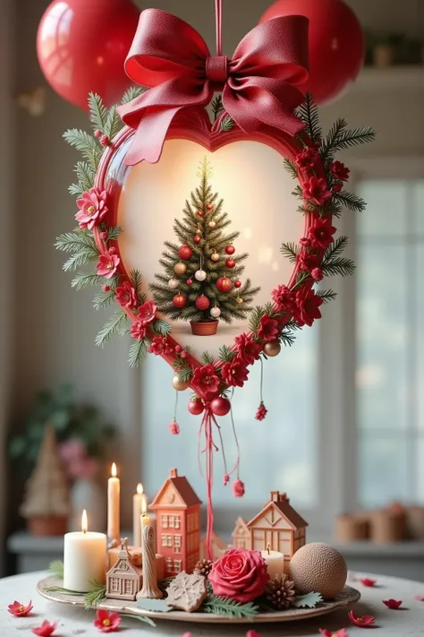  in a beautiful Christmas decoration {x} create an image with red and white balloons, has a Christmas tree and mistletoe branches , on a balloon  .  balloon in the air .    says  " syndie "  dans un autre  " Emeric "  dans un autre  " Leo "  dans un autre ...