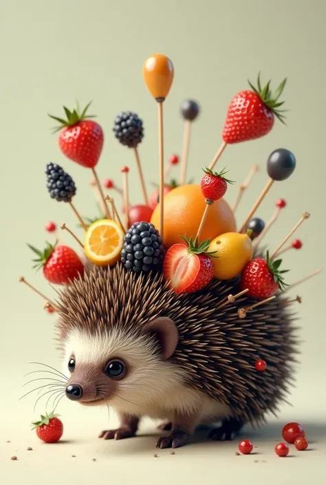 Hedgehog with fruit on thorns